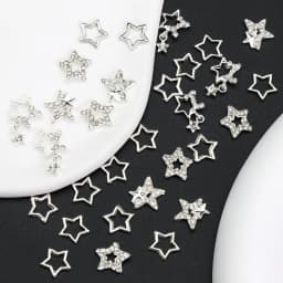 25PCS Star Nail Charms 3D Alloy Nail Art Charms 4 Styles Silver Stars Nail Rhinestones Crystal Pentagram Nail Gems for DIY Craft
