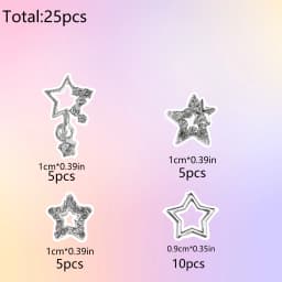 25PCS Star Nail Charms 3D Alloy Nail Art Charms 4 Styles Silver Stars Nail Rhinestones Crystal Pentagram Nail Gems for DIY Craft