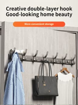 Punch-free Door Behind Hook Storage Wall Hanging Clothes Hanger Coat Hook No Drill Hanger Bedroom Organizer Storage Kitchen Acc