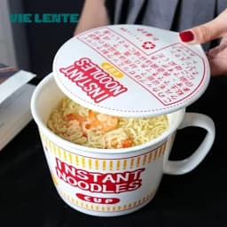 1pc Large Capacity Ceramic Instant Noodle Bowl with Cover,Perfect for Dorms and Home Kitchens - Keep Your Noodles Fresh and Warm