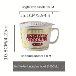 1pc Large Capacity Ceramic Instant Noodle Bowl with Cover,Perfect for Dorms and Home Kitchens - Keep Your Noodles Fresh and Warm