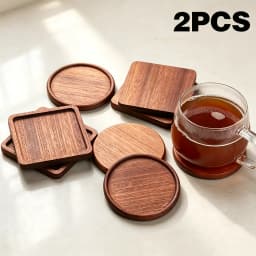 2PCS Wooden Coaster Tea Coffee Cup Pad Walnut Durable Heat Resistant Round Bowl Teapot Mat Home Wood Placemats Decor Coasters
