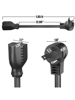 2pcs 1 Foot Extension Cord, Low Profile Angled Flat Plug, 3 Prong Grounded Wire, 125V/10A Rated for Indoor Use 18AWG