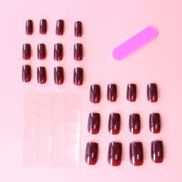 ARTAUG 24PCS Press On Nails Short Square Wine Red Full Cover Fake Nail Set Summer Nails Tipsy Christmas Mother's Day Glisten