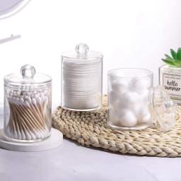 4pcs/set Clear Swab Holders With Lid, Dust-proof Swab Storage Dispenser Jars For Swab, Jewelry, Powder Puffs, Beauty Eggs,