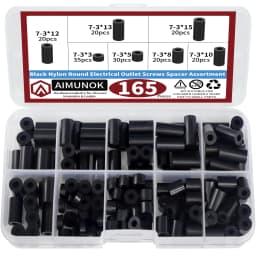 165pcs Black Nylon Round Spacer Assortment Kit, Electrical Outlet Screws Spacers, Plastic Spacers Without Threaded, Switch and R