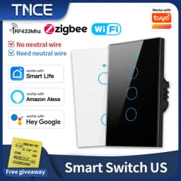 TNCE Tuya US Switch WiFi Zigbee, 1/2/3/4 Gang, No-Neutral/Wire LED Light Control Wall Button, Smart Voice with Alexa Google Home