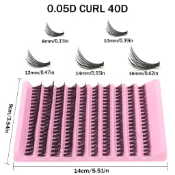 40D Thickness, Mixed Length 8-16mm, D Curl Natural & Anime Look, Reusable Individual Lash Clusters, Lightweight 3D Mink Effect.