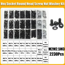 2510p Round Hex Cap Screw Kit M2 M2.5 M3 M4 M5 M6 10.9 Grade Black Socket Button Head Allen Drive Screws Bolt and Nut and Washer