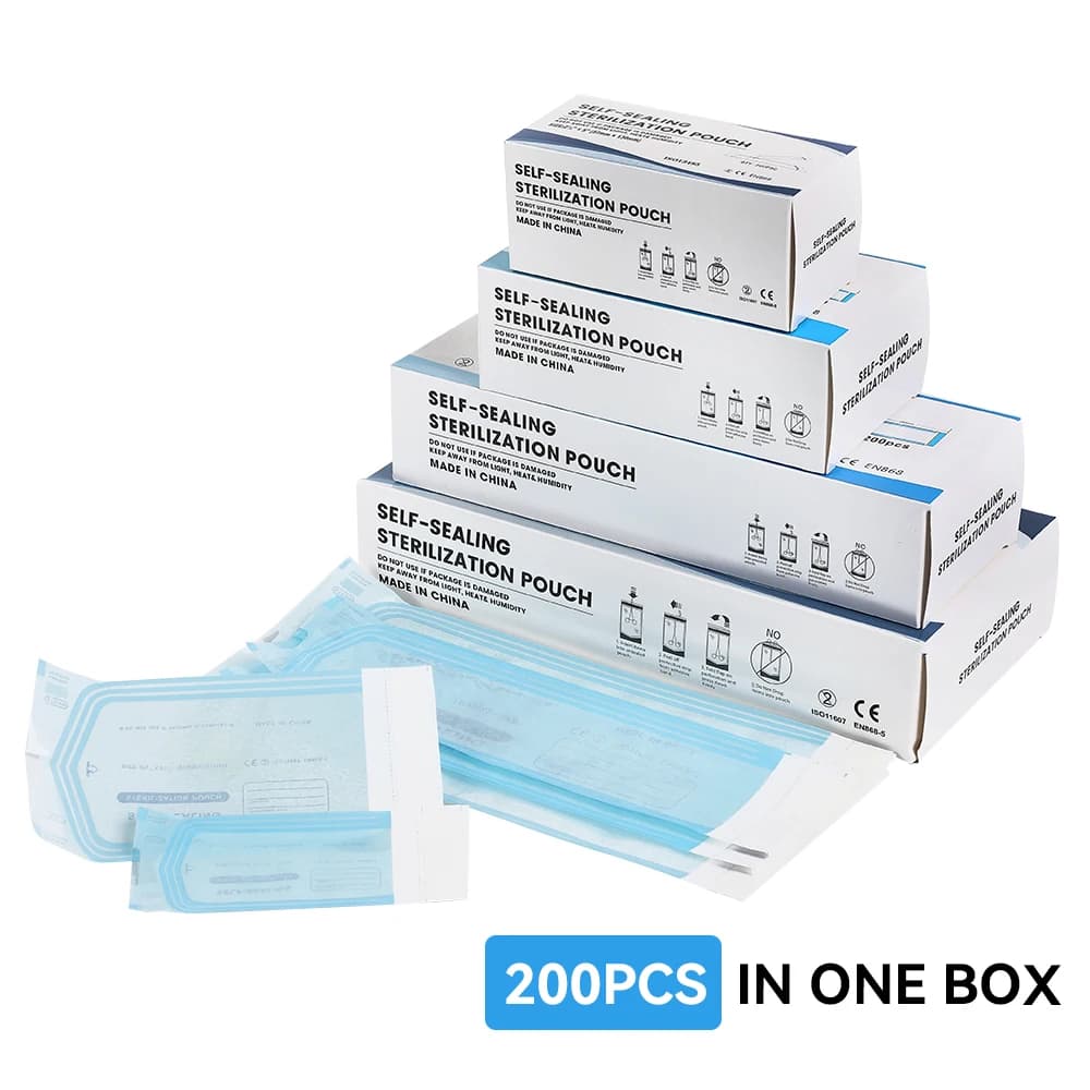 DM 200pcs/box Self-sealing Sterilization Pouches 5 Sizes Self-adhesive Bags Clean Pouches for Tattoo Dental Nail Art Accessories