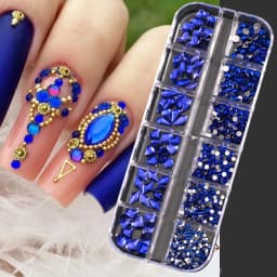 1000Pcs/box Champagne Gold Diamond Nail Crystal Mixed-Design Nail Glitter Rhinestone Non-HotFix Manicure Rhinestone Decoration