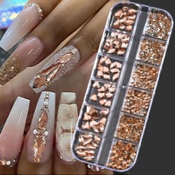 1000Pcs/box Champagne Gold Diamond Nail Crystal Mixed-Design Nail Glitter Rhinestone Non-HotFix Manicure Rhinestone Decoration