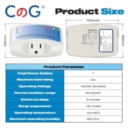 CG 1Pcs Single/Three Outlet Power Surge Protector 120V 10/12A Home Appliance Voltage Brownout Plug Outlet for PC/TV/Refrigerator