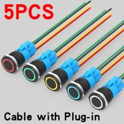 5PCS 16/19/22mm Metal Button Switch Black Shell Flat Head Waterproof LED Momentary Reset Latching Button Switch 12V 24V 220V