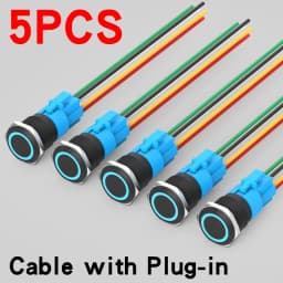 5PCS 16/19/22mm Metal Button Switch Black Shell Flat Head Waterproof LED Momentary Reset Latching Button Switch 12V 24V 220V