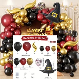 118PCS Magic School Balloon Flower Ring Arch Set, Magic School Theme Aluminum Film Balloon Birthday Decoration Magic Theme