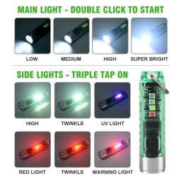 Multi-function Mini EDC LED Flashlight Portable Keychain Light MagneticTorch USB Rechargeable Uv Lamp Emergency Camping Lantern