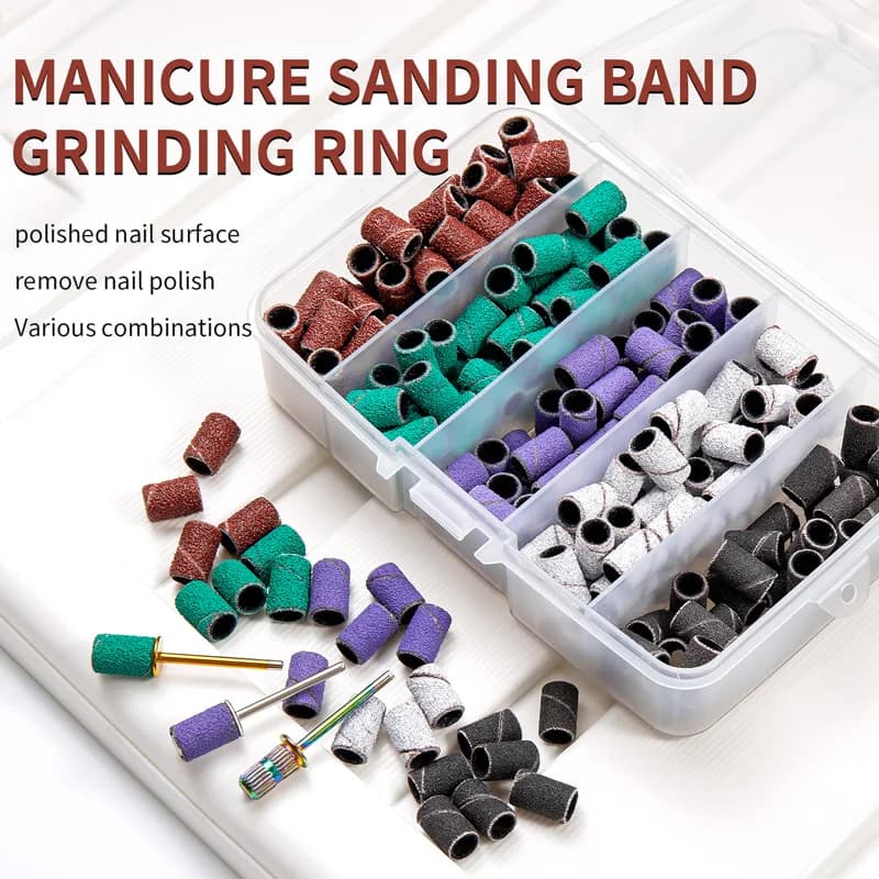 Boxed Nail Sanding Bands With Mandrel Drill Bits for Electric Machine File Grinder Sand Band Set Acrylic Nails Gel Polish Remove