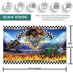 Monster Truck background, Happy Birthday background, wall decoration for birthday decoration photography
