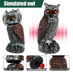 Realistic Solar Fake Owl Decoy Plastic Owl Scarecrow Sculpture with Red Flashing Eyes and Sound For Garden Yard Scare Birds Away