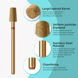HYTOOS 5mm Large Tapered Barrel Cuticle Clean Nail Drill Bit, Titanium Russian Diamond Nail Bits Nail Cleaner Accessories Tool