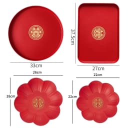 1Pcs Wedding Banquet Red Tray Durable Decorative Snack Fruit Toast Chinese Traditional Plate Festive Supplies Plastic Xi Tray