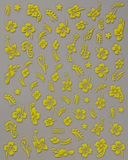 5D Hibiscus Flower Nail Embossed Sticker Acrylic Pink White Gold Petal Leaf Adhesive Decal Butterfly Dragon Floral Elegant Decor