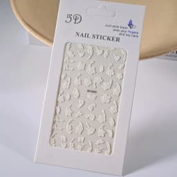 5D Hibiscus Flower Nail Embossed Sticker Acrylic Pink White Gold Petal Leaf Adhesive Decal Butterfly Dragon Floral Elegant Decor