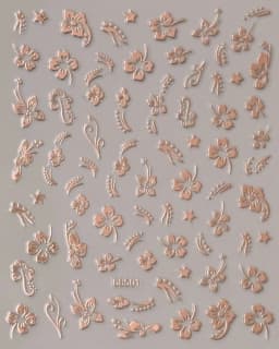 5D Hibiscus Flower Nail Embossed Sticker Acrylic Pink White Gold Petal Leaf Adhesive Decal Butterfly Dragon Floral Elegant Decor