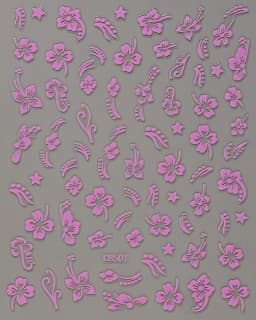 5D Hibiscus Flower Nail Embossed Sticker Acrylic Pink White Gold Petal Leaf Adhesive Decal Butterfly Dragon Floral Elegant Decor