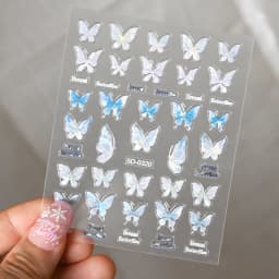 5D Hibiscus Flower Nail Embossed Sticker Acrylic Pink White Gold Petal Leaf Adhesive Decal Butterfly Dragon Floral Elegant Decor