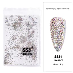 1440Pcs Clear/AB SS3-SS16 Nail Rhinestones Sparkly Glass Diamonds Round Flat-back Mini Rhinestone Nail Gems Manicure Accessories