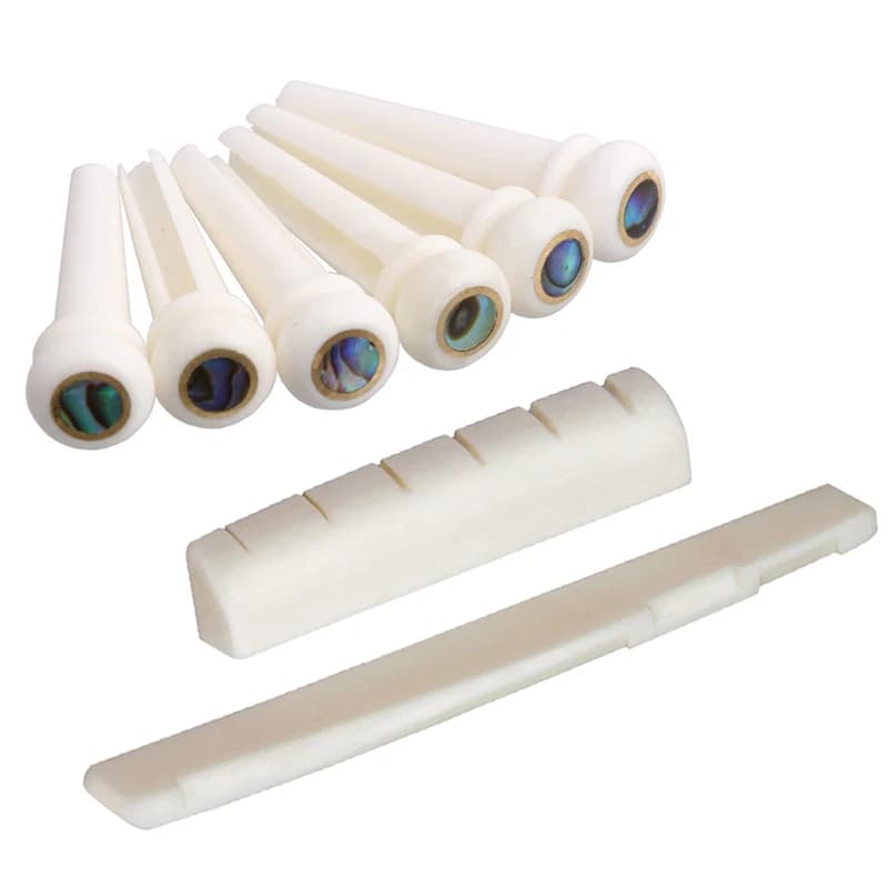 Ivory Acoustic Guitar Bridge Pin Set with Tailpiece Tremolo String Bone Saddle Nut for Guitarists