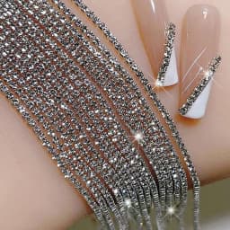 100/50cm Long Luxury Crystal Chain Nail Charms 1.5/2mm Shinying Clear/AB Diamond Nail Art Metal Steel French Manicure Crystal