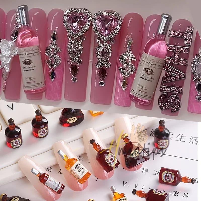 Mix 20pcs Wine Bottle Nail Charms Drink Bottle Jewelry Nail Art Decoration Red Wine BottleAcrylic DIY Nail Gifts Accessories