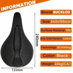 3D Printed Saddle BUCKLOS MTB Bike Seat Cushion Full Carbon Fiber Ultralight Hollow Comfortable Road Mountain Bike Saddle Parts