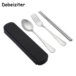 Stainless Steel Korean Spoon Fork Chopsticks 3 Piece Portable Tableware Student Outdoor Traveling Pull Out Gift Set