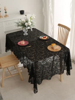 Black French Lace Tablecloth With Phoenix Tail Pattern For Living Room And Dining Table Decoration
