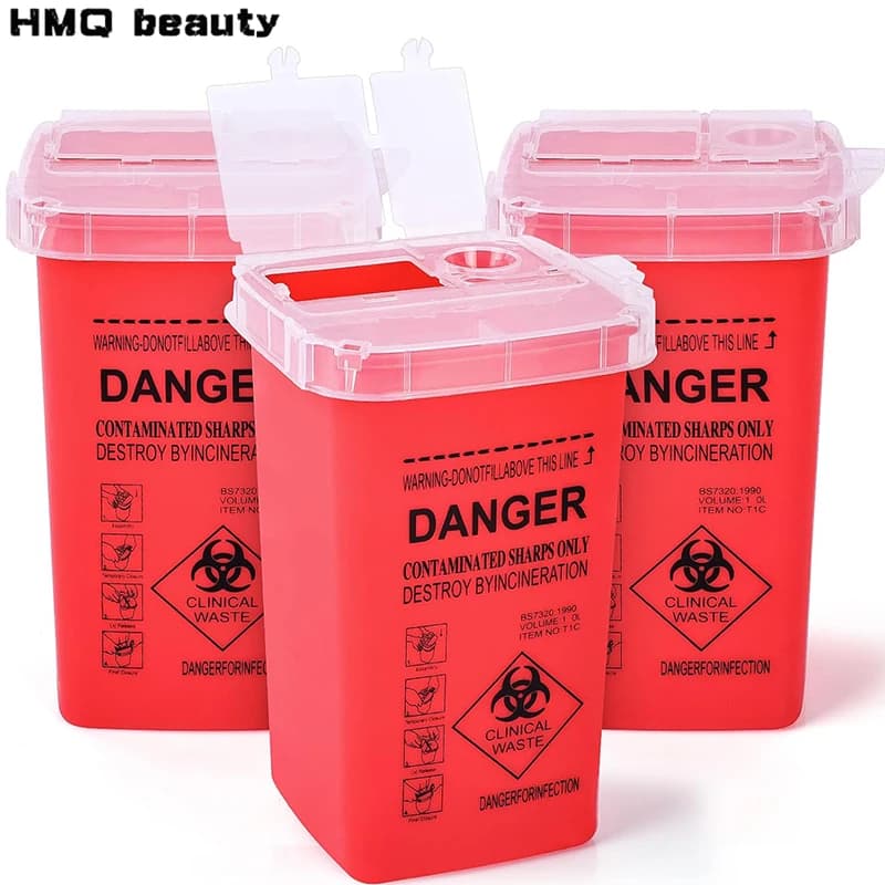 6/3/1PCS Waste Bin Collection Container 1L Plastic Tattoo Waste Box Medical Supplies Container Tattoo Needle Tip Accessories