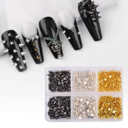300Pcs/Box Nail Art Punk Charms Cone Metalic Spike Studs Sliver Black Gold Nail Art Tiny Stick Alloy Rivet Studs Decoration DIY