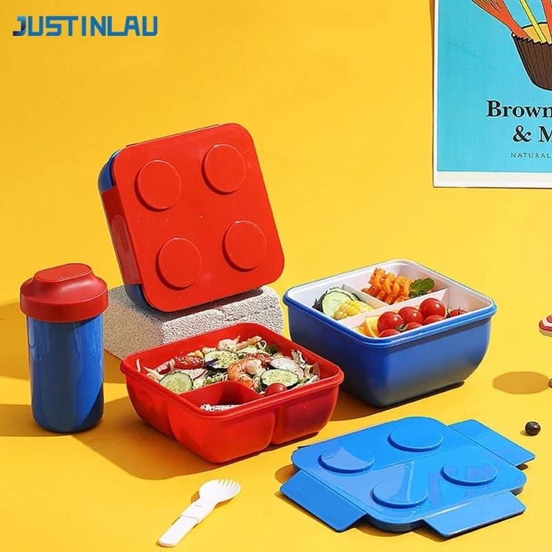JUSTINLAU Portable Sealed Lunch Box Color Building Blocks Splicing Children's Student Bento Box Fruit Salad Storage Container
