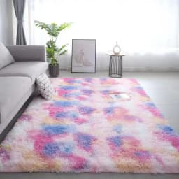 VIKAMA 1PC Silk Wool Rugs Children's Room Living Room Bedroom Tie-Dye Non-Slip Washable Machine Washable Carpet Mats