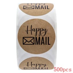 50-500pcs Happy Mail Stickers Scrapbooking1 Inch Round Kraft Stickers Seal Labels Envelope Packaging Labels Stationery Sticker