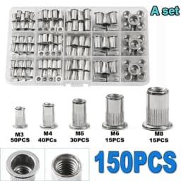 150PCS Rivet Nuts Plier Mandrel Kit M3/M4/M5/M6/M8 Nut Rivet Mandrels Repairtool Rivetgun Flatheadscrew Pop Nut Rivet Plier Set