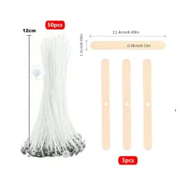 53pcs Candle Wicks Holder Waxed Cotton Candle Wicks Set with Stand Original Smokeless Candle Wicks Soy Oil Wax Core Woven Making