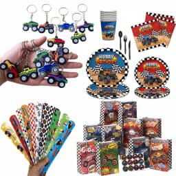 Racing Monster Truck Birthday Party Supplies Tableware Gift Bag Keychain Temporary Tattoos Stickers Balloon Slap Bracelets