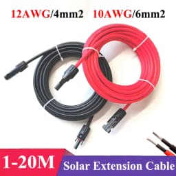 1Pair Solar extension cable wire 12 10AWG 4/6mm² Red Black with male and female connectors For solar panels solar controller