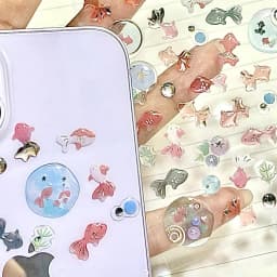Goldfish Crystal Drop Adhesive Sticker, Ins Transparent Cute 3d Handbook IPad Mobile Phone Decoration DIY Sticker