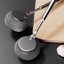 1pc Stainless Steel Pot With Handle Long Brush Kitchen Specific Washing Pot Steel Wire Ball