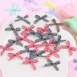 50Pcs/Lot Mini Plaid Stain Ribbon Bow Checkered Gingham Bow For DIY Sewing Crafts Wedding Decoration Hairpin Garment Accessories